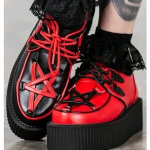 Killstar Black & Red Hexellent Platform Gothic Pentagram Star Chunky Creepers